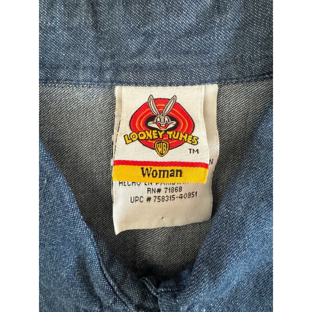 Vintage Looney Tunes Taz Devil Denim Vest Embroidered Cartoon Size 18/20W - Picture 5 of 9